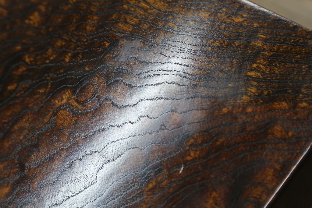 中古　特大!　日本一の玉杢無垢!　総欅一枚板　漆塗り7尺座卓　(R-056930)