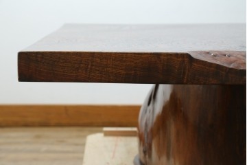 中古　特大!　日本一の玉杢無垢!　総欅一枚板　漆塗り7尺座卓　(R-056930)