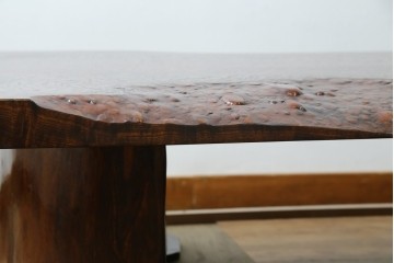中古　特大!　日本一の玉杢無垢!　総欅一枚板　漆塗り7尺座卓　(R-056930)