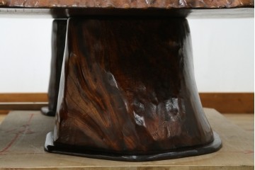 中古　特大!　日本一の玉杢無垢!　総欅一枚板　漆塗り7尺座卓　(R-056930)