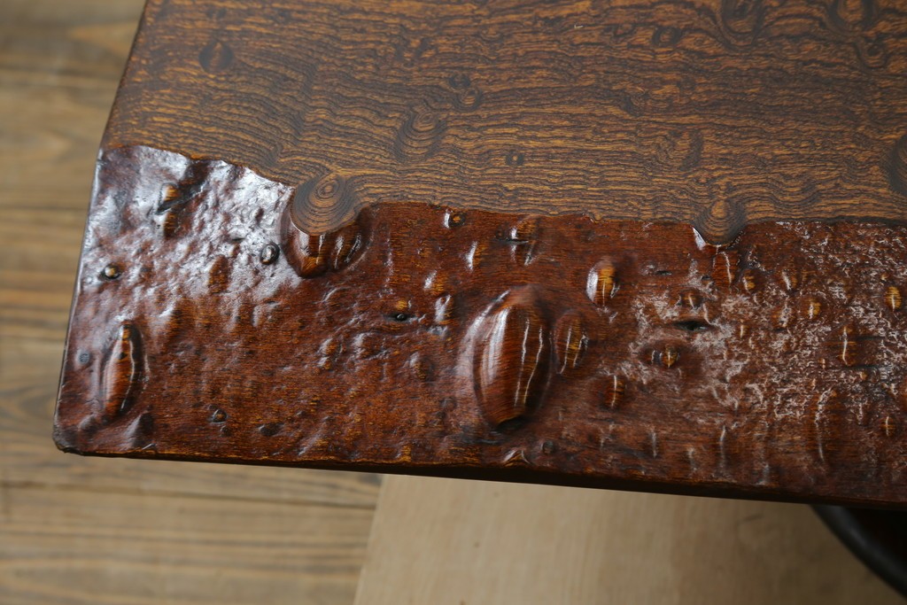 中古　特大!　日本一の玉杢無垢!　総欅一枚板　漆塗り7尺座卓　(R-056930)