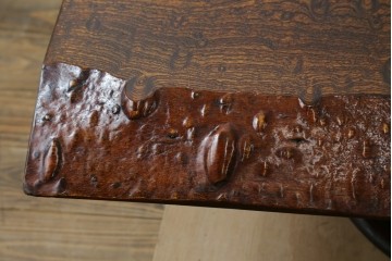中古　特大!　日本一の玉杢無垢!　総欅一枚板　漆塗り7尺座卓　(R-056930)