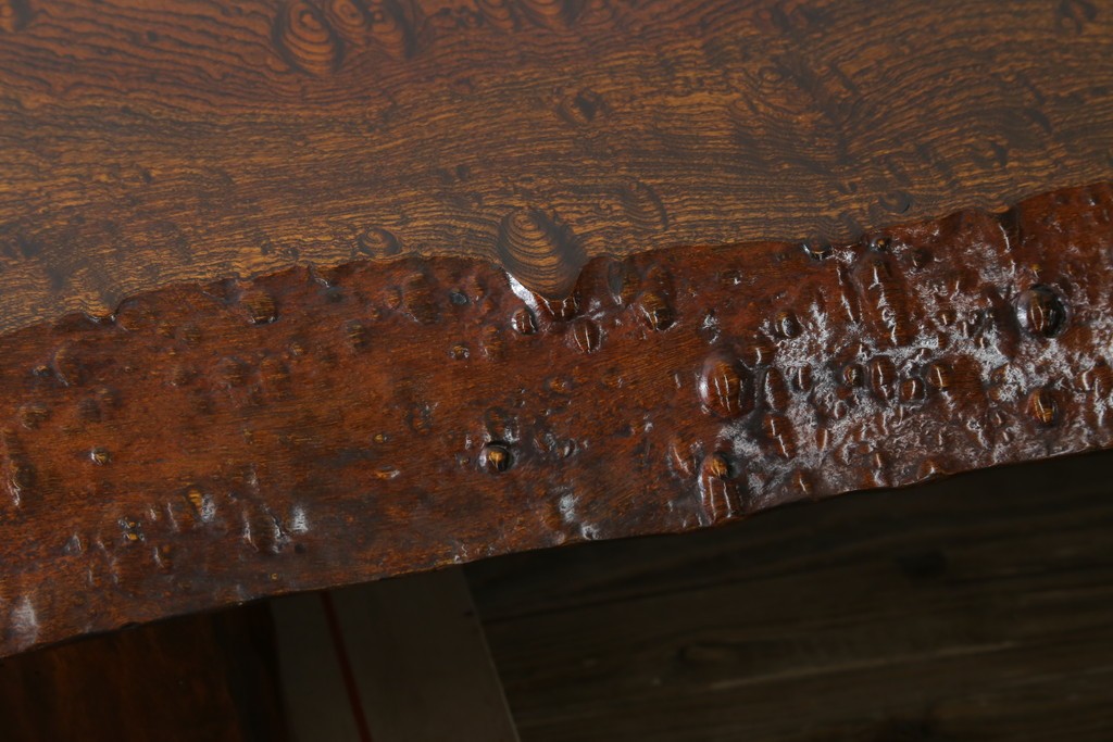 中古　特大!　日本一の玉杢無垢!　総欅一枚板　漆塗り7尺座卓　(R-056930)