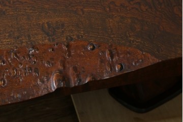 中古　特大!　日本一の玉杢無垢!　総欅一枚板　漆塗り7尺座卓　(R-056930)