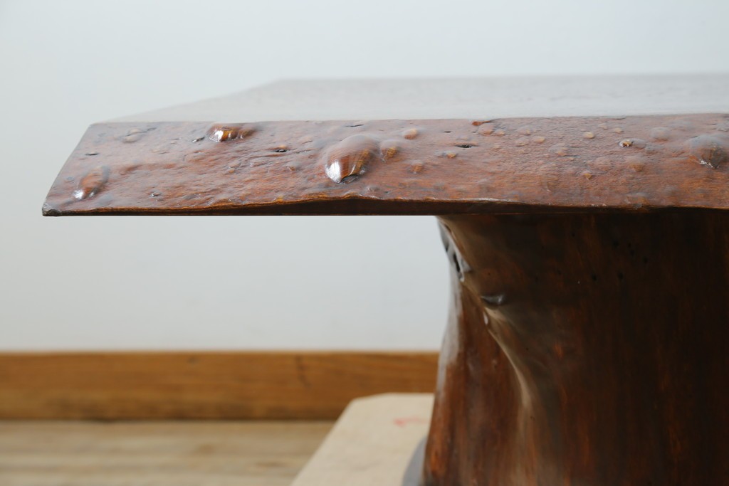 中古　特大!　日本一の玉杢無垢!　総欅一枚板　漆塗り7尺座卓　(R-056930)