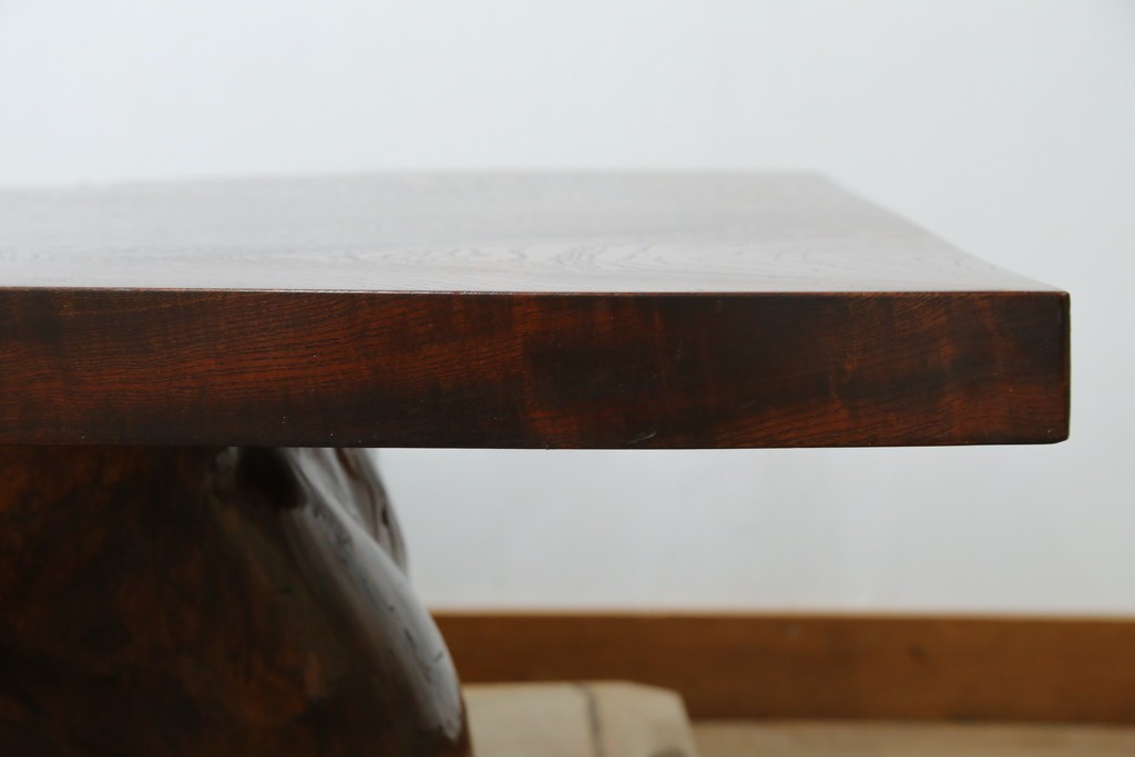 中古　特大!　日本一の玉杢無垢!　総欅一枚板　漆塗り7尺座卓　(R-056930)