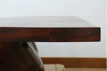 中古　特大!　日本一の玉杢無垢!　総欅一枚板　漆塗り7尺座卓　(R-056930)