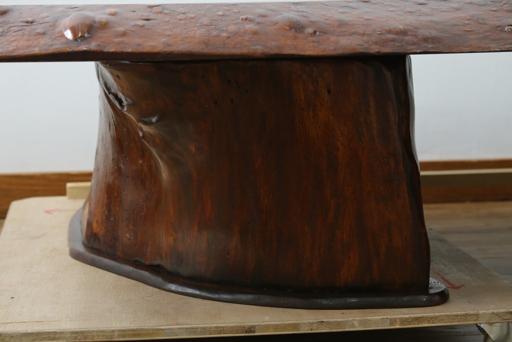 中古　特大!　日本一の玉杢無垢!　総欅一枚板　漆塗り7尺座卓　(R-056930)