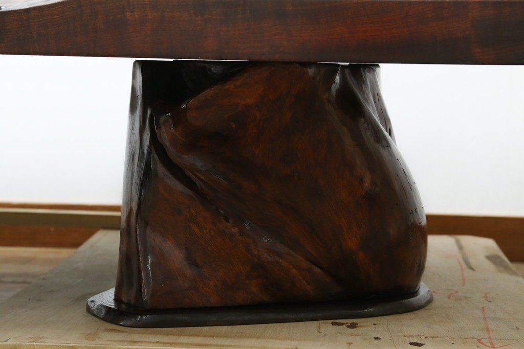 中古　特大!　日本一の玉杢無垢!　総欅一枚板　漆塗り7尺座卓　(R-056930)