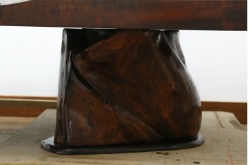 中古　特大!　日本一の玉杢無垢!　総欅一枚板　漆塗り7尺座卓　(R-056930)