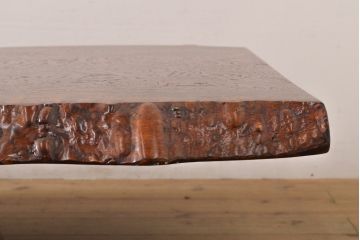 中古　特大!　日本一の玉杢無垢!　総欅一枚板　漆塗り7尺座卓(総ケヤキ、総けやき、ローテーブル、センターテーブル)(R-056930)