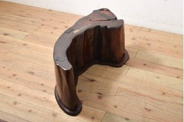 中古　特大!　日本一の玉杢無垢!　総欅一枚板　漆塗り7尺座卓(総ケヤキ、総けやき、ローテーブル、センターテーブル)(R-056930)