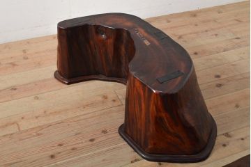 中古　特大!　日本一の玉杢無垢!　総欅一枚板　漆塗り7尺座卓(総ケヤキ、総けやき、ローテーブル、センターテーブル)(R-056930)