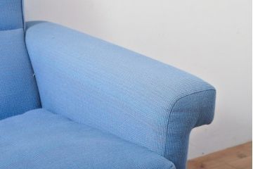 和製ビンテージ　四角い木製脚付きのレトロな1人掛けソファ(アームソファ、1Pソファ、ヴィンテージ)(R-056932)