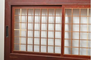 アンティーク建具　レトロな格子入りの障子帯戸4枚セット(板戸、障子戸、引き戸)(R-056940)