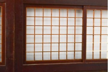 アンティーク建具　レトロな格子入りの障子帯戸4枚セット(板戸、障子戸、引き戸)(R-056940)