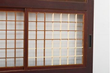 アンティーク建具　レトロな格子入りの障子帯戸4枚セット(板戸、障子戸、引き戸)(R-056940)