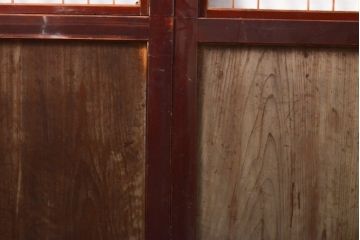 アンティーク建具　レトロな格子入りの障子帯戸4枚セット(板戸、障子戸、引き戸)(R-056940)