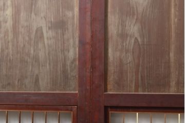 アンティーク建具　レトロな格子入りの障子帯戸4枚セット(板戸、障子戸、引き戸)(R-056940)