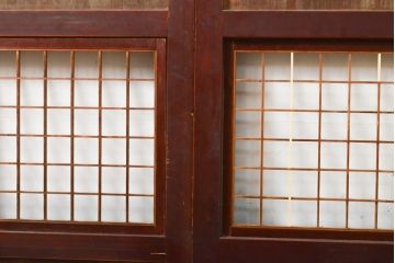 アンティーク建具　レトロな格子入りの障子帯戸4枚セット(板戸、障子戸、引き戸)(R-056940)
