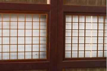 アンティーク建具　レトロな格子入りの障子帯戸4枚セット(板戸、障子戸、引き戸)(R-056940)