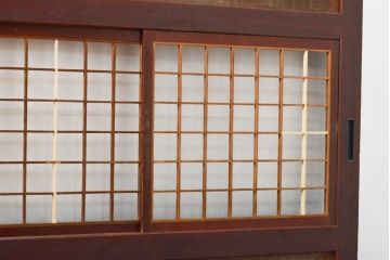 アンティーク建具　レトロな格子入りの障子帯戸4枚セット(板戸、障子戸、引き戸)(R-056940)