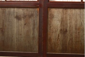 アンティーク建具　レトロな格子入りの障子帯戸4枚セット(板戸、障子戸、引き戸)(R-056940)