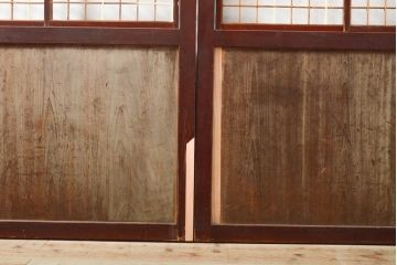 アンティーク建具　レトロな格子入りの障子帯戸4枚セット(板戸、障子戸、引き戸)(R-056940)