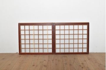 アンティーク建具　レトロな格子入りの障子帯戸4枚セット(板戸、障子戸、引き戸)(R-056940)