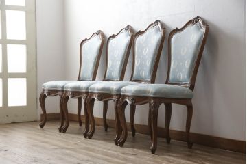 中古　美品　最高級　KARGES(カーゲス)　美しい彫刻とファブリックが目を引くチェア4脚セット(ダイニングチェア、椅子、イス)(定価約220万円)(R-056941)