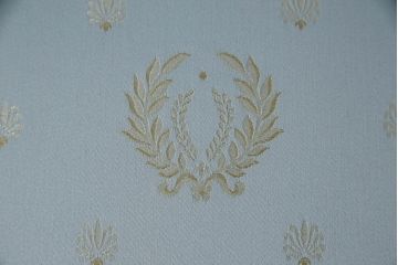 中古　美品　最高級　KARGES(カーゲス)　美しい彫刻とファブリックが目を引くチェア4脚セット(ダイニングチェア、椅子、イス)(定価約220万円)(R-056941)