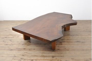 中古　美品　分厚い欅材一枚板天板!高級感たっぷりの座卓(ローテーブル、センターテーブル、リビングテーブル)(R-056991)