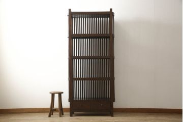 アジアンビンテージ　オリエンタルな格子デザインの引き出し付き飾り棚(キャビネット、陳列棚、ラック、ヴィンテージ)(R-056994)