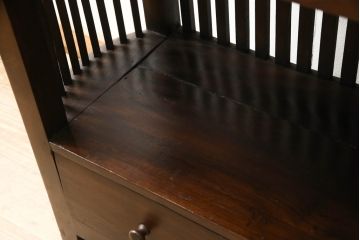 アジアンビンテージ　オリエンタルな格子デザインの引き出し付き飾り棚(キャビネット、陳列棚、ラック、ヴィンテージ)(R-056994)