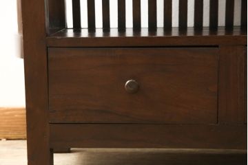 アジアンビンテージ　オリエンタルな格子デザインの引き出し付き飾り棚(キャビネット、陳列棚、ラック、ヴィンテージ)(R-056994)