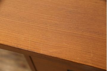 ビンテージ　天童木工　ミッドセンチュリー調のデザインがおしゃれなチーク材製デスク(机、片袖机、ワークデスク、ヴィンテージ)(R-057051)