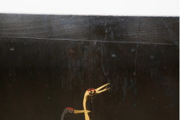 激レア!特注品　縁起物　おかめの漆絵が描かれた総欅材製の庄内小箪笥(掛硯型、懸硯型、船箪笥、帳場箪笥、おたふく、小引き出し、たんす、タンス、アンティーク)(R-057060)