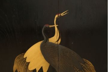 激レア!特注品　縁起物　おかめの漆絵が描かれた総欅材製の庄内小箪笥(掛硯型、懸硯型、船箪笥、帳場箪笥、おたふく、小引き出し、たんす、タンス、アンティーク)(R-057060)