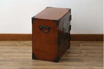 激レア!特注品　縁起物　おかめの漆絵が描かれた総欅材製の庄内小箪笥(掛硯型、懸硯型、船箪笥、帳場箪笥、おたふく、小引き出し、たんす、タンス、アンティーク)(R-057060)
