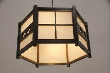 中古　美品　松本民芸家具　絶版品　B型六角アンドン　和モダン・和風インテリアにおすすめな吊り下げ照明(天井照明、シェード)(R-057063)