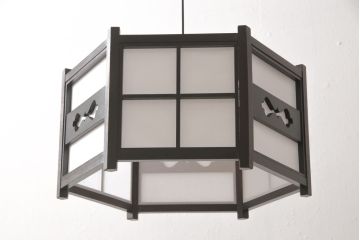 中古　美品　松本民芸家具　絶版品　B型六角アンドン　和モダン・和風インテリアにおすすめな吊り下げ照明(天井照明、シェード)(R-057063)