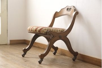 中古　DREXEL HERITAGE(ドレクセルヘリテイジ)　ESPERANTO(エスペラント)　優雅な木製フレームのキャスター付きチェア(サイドチェア、ダイニングチェア、ワークチェア、椅子、イス)(定価約20万円)(R-057067)