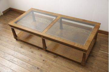 中古　美品　DREXEL HERITAGE(ドレクセルヘリテイジ)　高級感たっぷりなガラストップのローテーブル(定価約60万円)(センターテーブル、リビングテーブル)(R-057069)