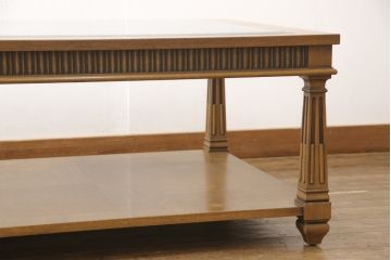 中古　美品　DREXEL HERITAGE(ドレクセルヘリテイジ)　高級感たっぷりなガラストップのローテーブル(定価約60万円)(センターテーブル、リビングテーブル)(R-057069)