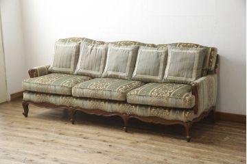 中古　美品　DREXEL HERITAGE(ドレクセルヘリテイジ)　 Upholstery(アップホルスタリー)　エレガントな空間を演出するクッション付き3人掛けソファ(三人掛け、3P)(R-057073)