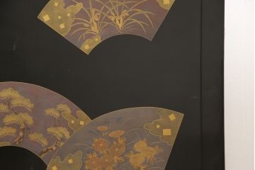 ビンテージ　輪島塗り　美しい扇の蒔絵が印象的な衝立て(仕切り、パーテーション、つい立て、ヴィンテージ)(R-057091)