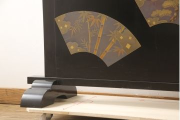 ビンテージ　輪島塗り　美しい扇の蒔絵が印象的な衝立て(仕切り、パーテーション、つい立て、ヴィンテージ)(R-057091)