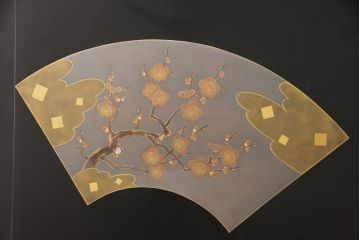 ビンテージ　輪島塗り　美しい扇の蒔絵が印象的な衝立て(仕切り、パーテーション、つい立て、ヴィンテージ)(R-057091)