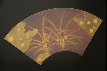 ビンテージ　輪島塗り　美しい扇の蒔絵が印象的な衝立て(仕切り、パーテーション、つい立て、ヴィンテージ)(R-057091)