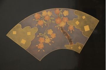 ビンテージ　輪島塗り　美しい扇の蒔絵が印象的な衝立て(仕切り、パーテーション、つい立て、ヴィンテージ)(R-057091)